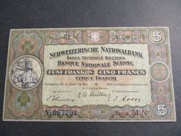 Billet 5.- Fr  1951 Circulé  Très belle qualité