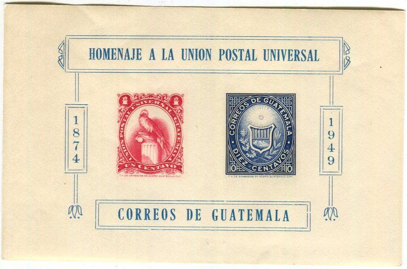 Alle Briefmarken: Block "Weltpostverein". Guatemala. – Gebraucht aus Basel von Butsch5
