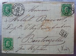 Brief Belgien König Leopold II, 3x 10 Ct., QUAREGNON 1870