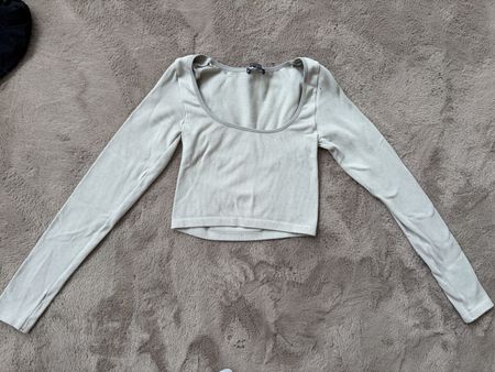 Damen Crop Top Langarm Hellgrau Grösse XS/S