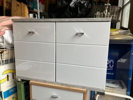 Lavabomöbel, weiss glanz/grau mit 2 Türen, 1 Tablar
