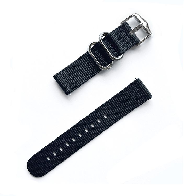 Bracelet en Nylon noir 20 mm / boucle en acier poli 1