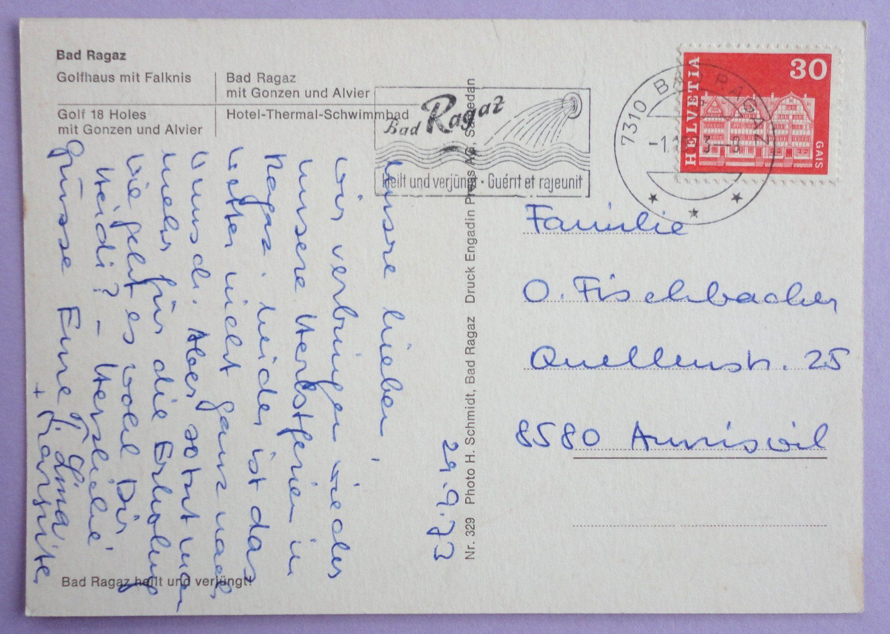 Cartoline postali: Bad Ragaz – Usato da Fétigny venduto da Billy2miny 1