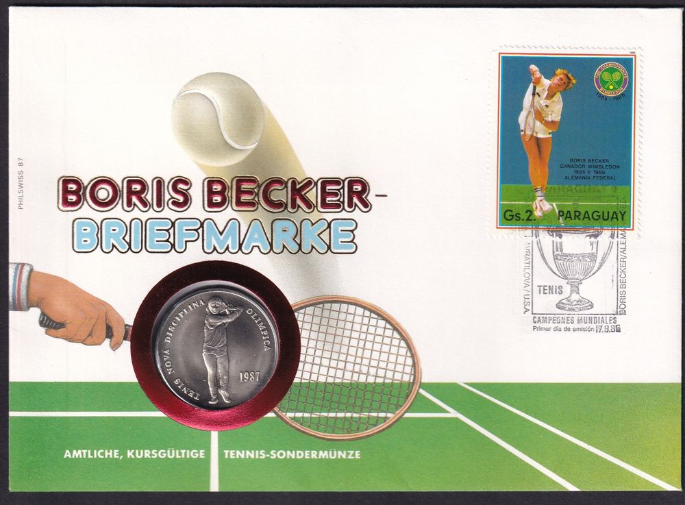 Münzbrief Boris Becker Briefmarke Paraguay 17.9.1986 (Neu (gemäss ...