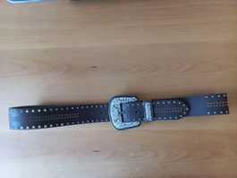 Damen Ledergürtel Nieten Strass Gr. 85 Braun