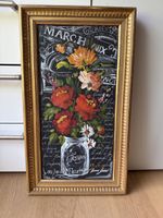 Gemälde Blumenstrauss und Kreide auf Leinwand gerahmt