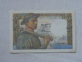 Dix Francs 1949 B Frankreich Note, seltene Sammlermünze
