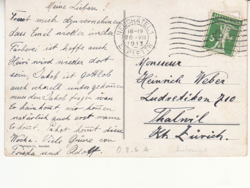 Cartoline postali: Neuchâtel 1913 – Usato da Bürglen TG venduto da StampGraf 1