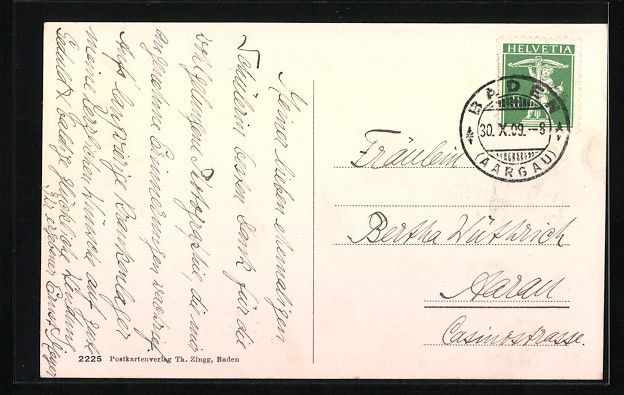 Cartoline postali: Baden, Teilansicht mit Fluss aus der Vog – Usato da Berlin venduto da bartko-reher 1