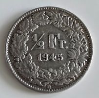1/2 Franken 1945 Münze Silber guter Zustand