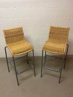 2 x Barhocker Rückenlehne, Rattan-Geflecht, Metallgestell