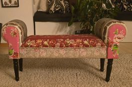 Vintage Polsterbank im Patchwork-Stil mit Armlehnen