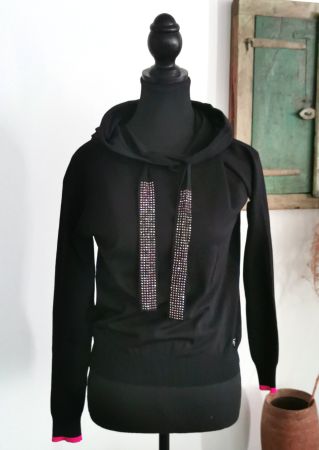 Guess Strickpullover mit Kapuze und Strassbändern Gr. S
