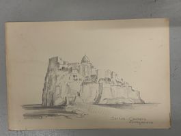 Ischia Castello Aragonesische Bleistiftskizze ungerahmt