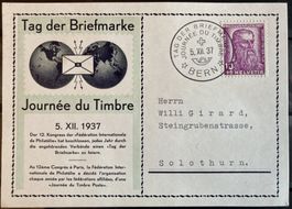 Tag der Briefmarke 1937 D/F auf Originalkarte, SBK 65 Fr.