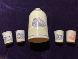 Alte Keramikflasche mit 4 Stamper - Handgemacht Mig