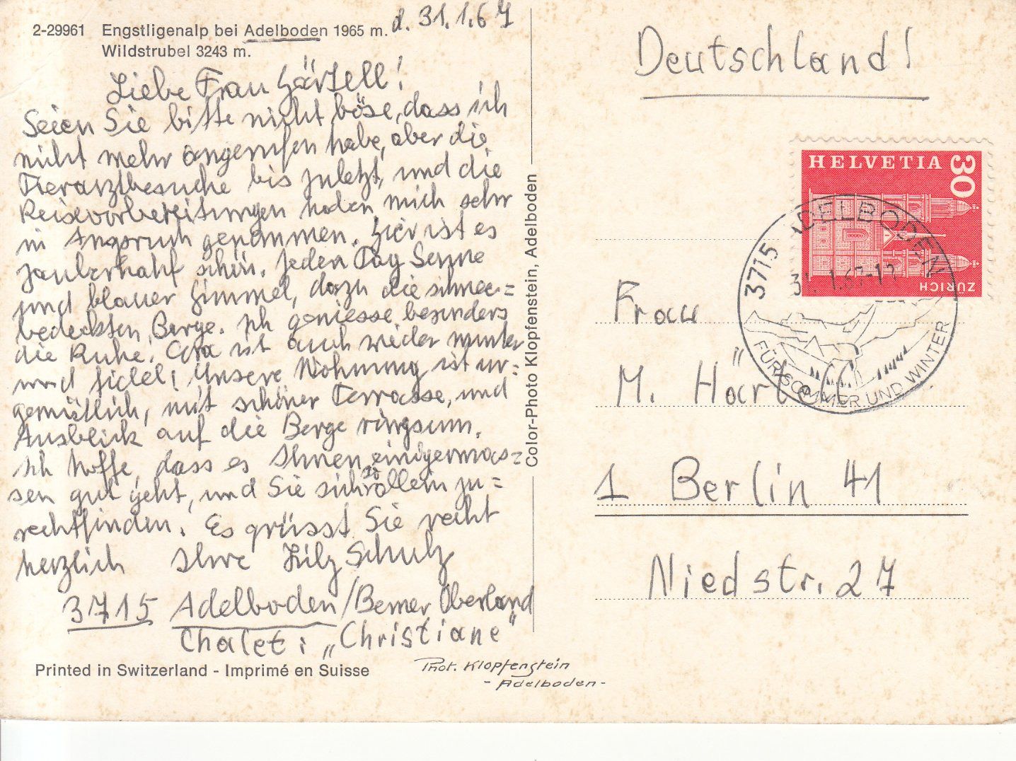 Cartoline postali: Engstligenalp 1967 – Usato da Bürglen TG venduto da StampGraf 1
