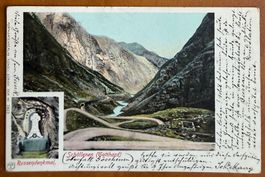 Schöllenen - Gotthard - Russendenkmal Litho 1902