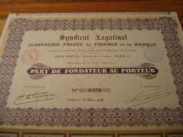 Alte Bankaktie Frankreich, 1929, Syndicat Lagatinal