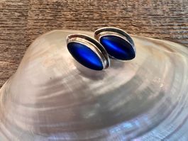 Ohrstecker Silber Givré Glas königsblau mandelförmig