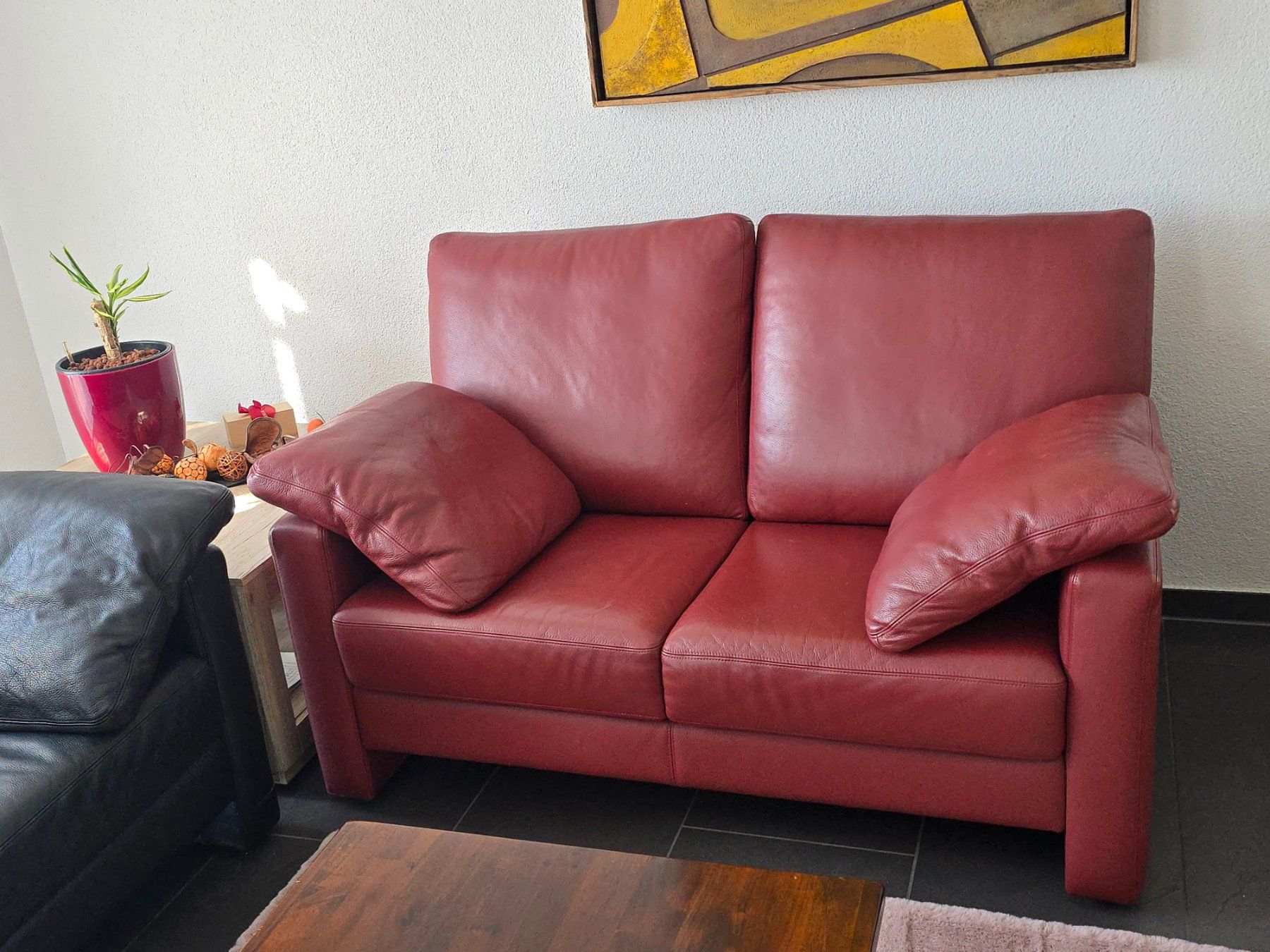 Divani: Ledersofa 3er/2er/Sessel und Höcker – Usato da Au SG venduto da Baumnuss 3