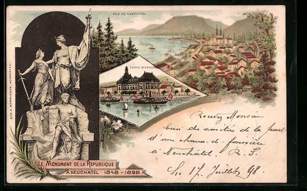 Cartoline postali: Litho Neuchatel, Ortsansicht mit Hotel d – Usato da Berlin venduto da bartko-reher