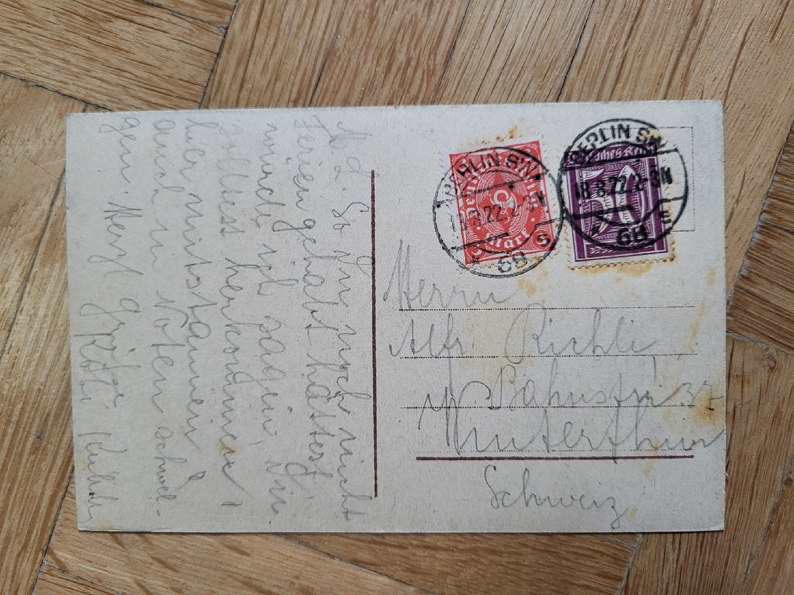 Tutti i francobolli: 1922, Postkarte nach Winterthur von Berlin – Usato da stäfa venduto da brandy66