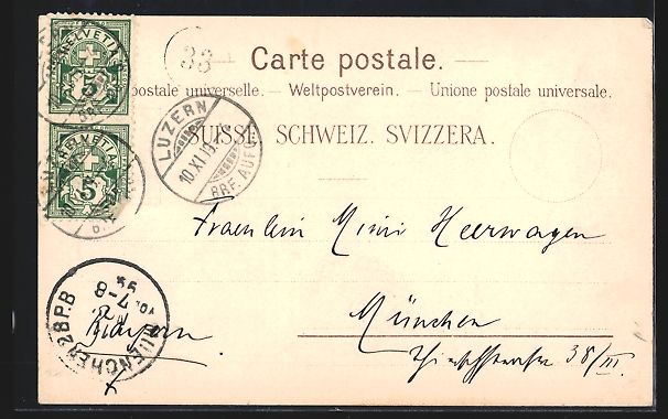 Cartoline postali: Litho Luzern, Hotel Schwanen mit Dampfer – Usato da Berlin venduto da bartko-reher 1