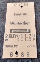 Billette Schweiz Zürich HB Winterthur 2. Kl. 6989