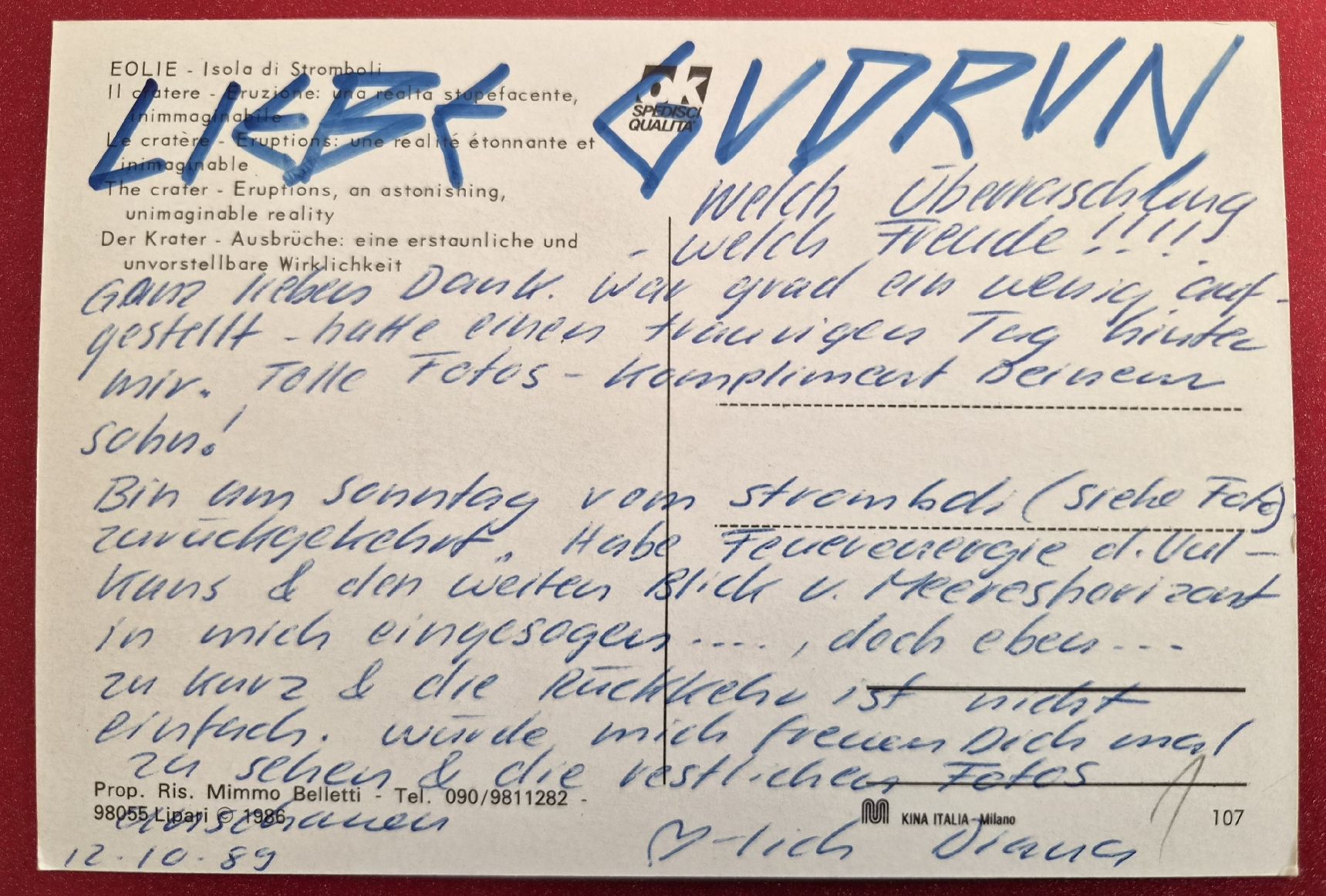 Cartoline postali: EOLIE Isola di Stromboli 1989 – Usato da Melchnau venduto da Arthurius 1