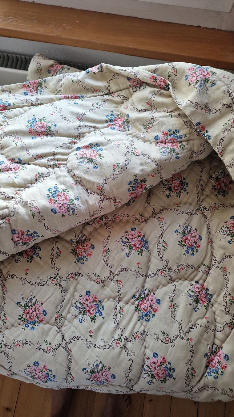 Coperte: Alte Steppdecke floral gemustert einfarbig cremefarben – Usato da Flawil venduto da neulinchen 2