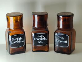 3 Antike Apothekerflaschen Morphin Arsenic Strychnin Um 1920