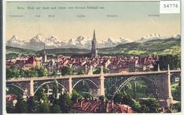 Bern - Blick auf Stadt und Alpen vom Kursaal aus - Litho