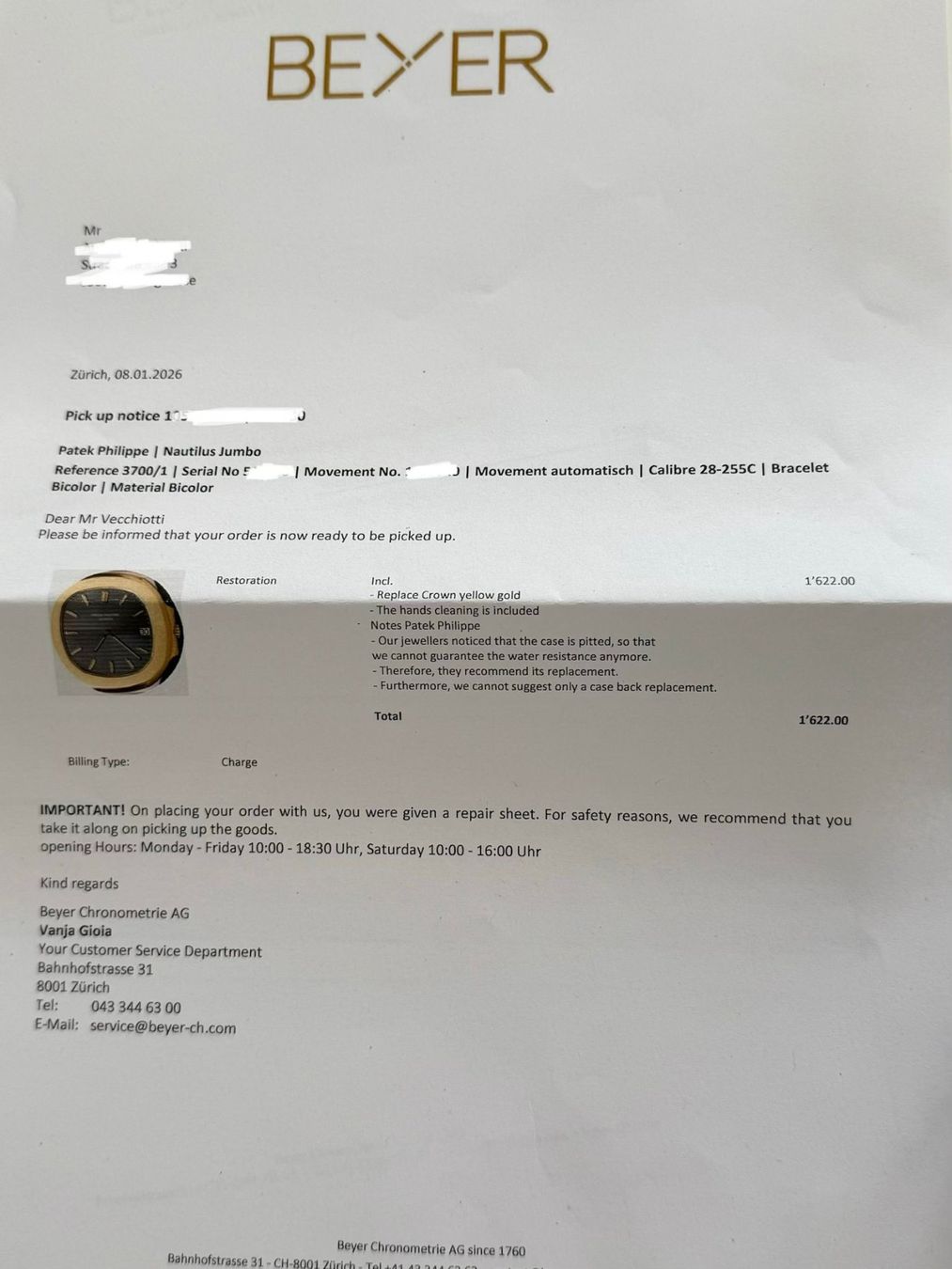 Patek Philippe Orologi: Patek Philippe Nautilus Jumbo Ref. 3700/1 Service Extract – Usato da Lugano venduto da Superstudiolugano 6