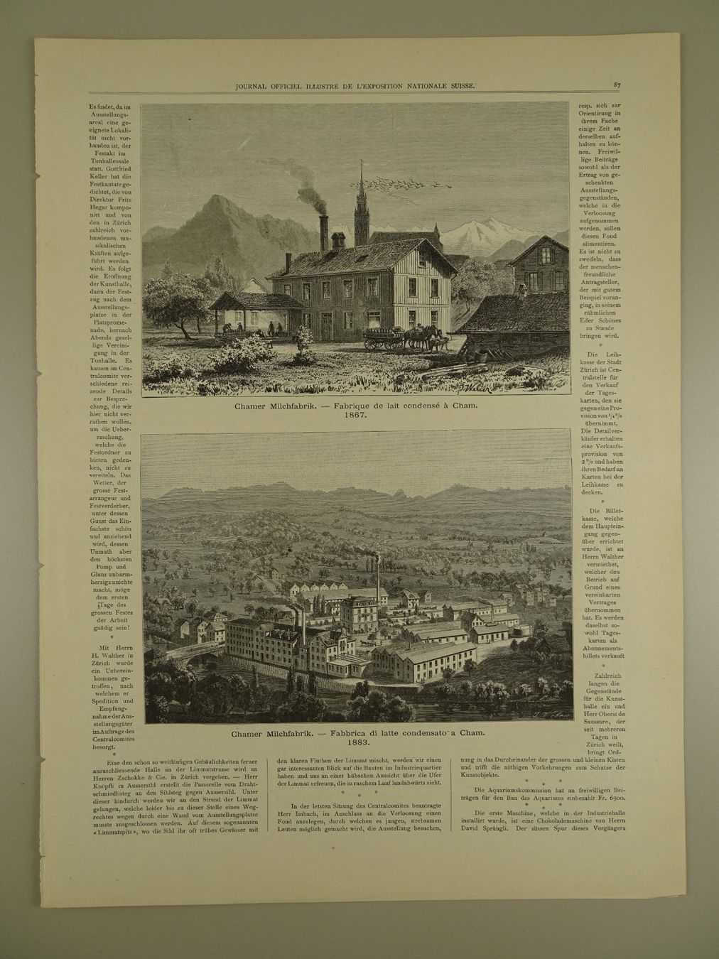 Stiche: CHAM MILCHFABRIK, 2 HOLZSTICHE 1884 – Gebraucht aus Grüningen von Kartensammler 1