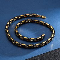 Edelstahl Halskette Kette 8mm 55cm Schwarz/Gold farbe
