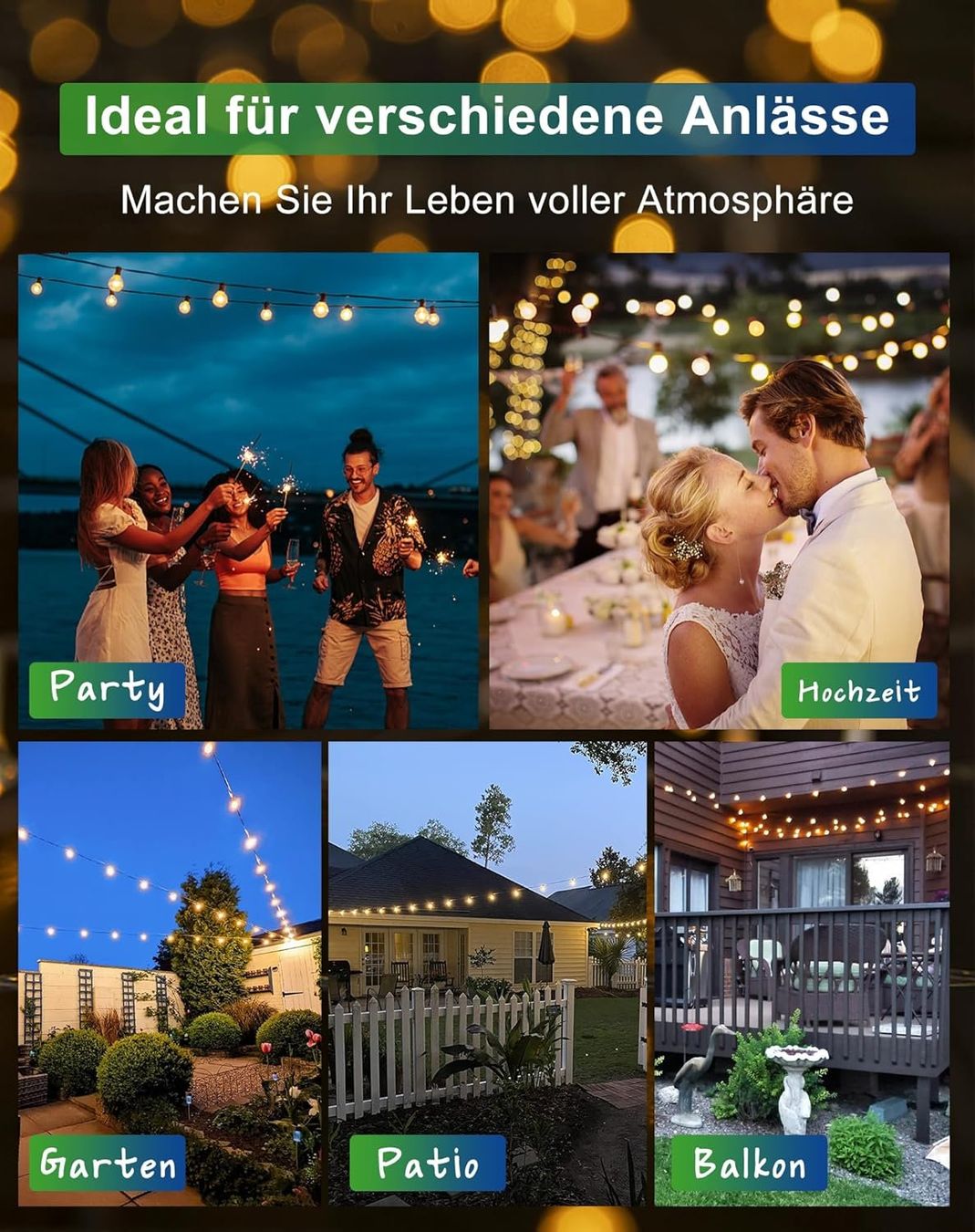 Ghirlande e barre luminose: SOLAR GLÜHBIRNEN LICHTERKETTE AUSSEN 15 METER - 25+2 BIRNEN – Nuovo e nell'imballaggio originale da Kriens venduto da swissgadget 6
