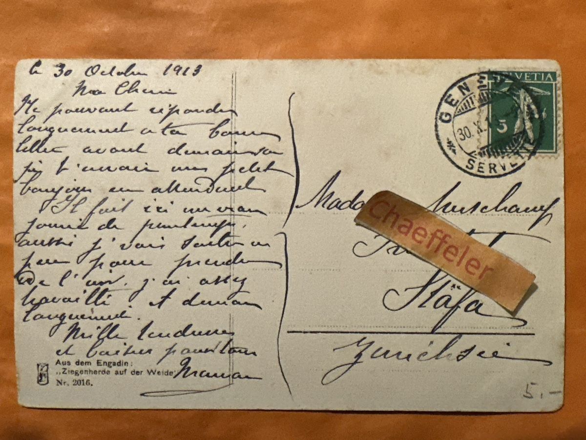 Cartoline postali: Alte Ansichtskarte von Graubünden, ca. 1913, mit Ziegen – Usato da Zürich venduto da Chaeffeler 1
