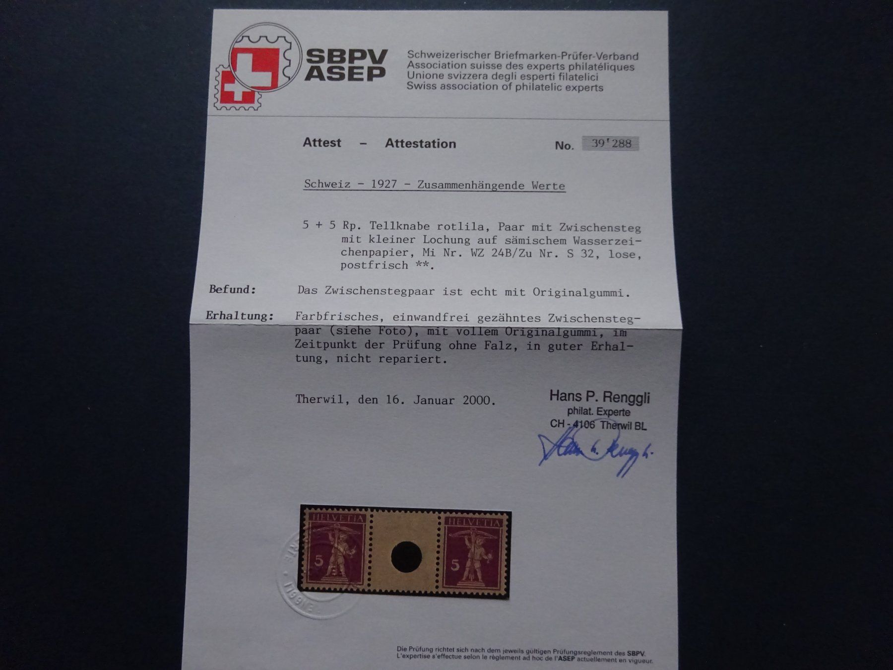 Tutti i francobolli: S32 Zwischensteg postfrisch** - Attest- – Usato da Appenzell-Steinegg venduto da adi1975 6