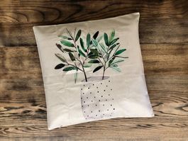 Kissenbezug ca. 45 x 45 cm Pflanze im Topf Landhausstil Deko