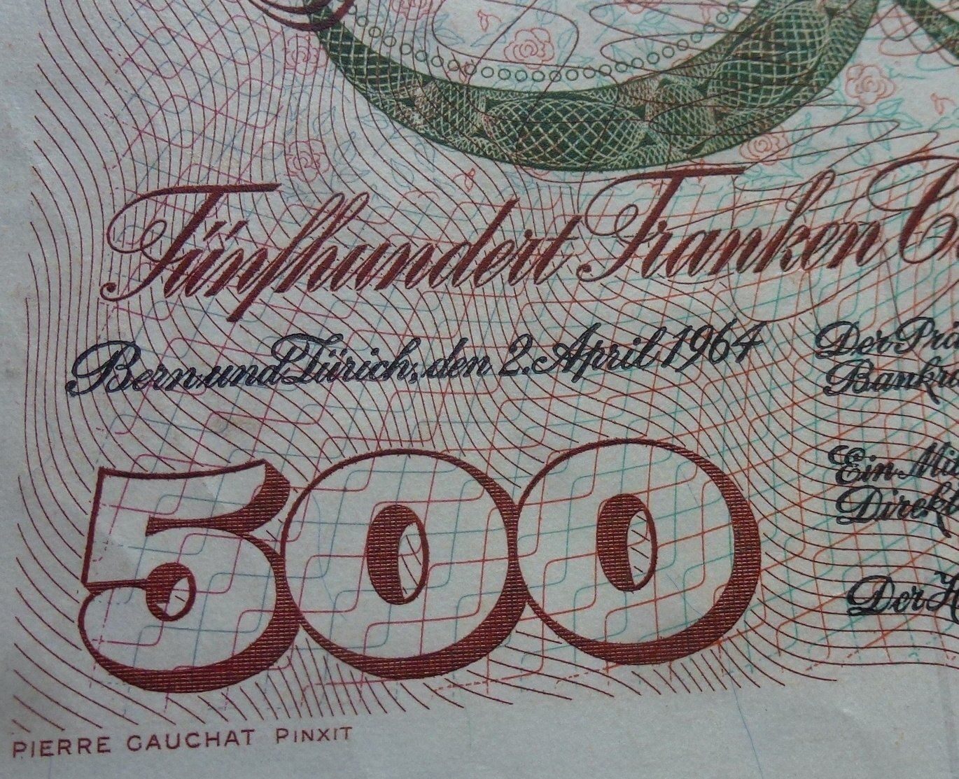 Banconote: Schweiz ++ 500.- Franken 1964 – Usato da Walkringen venduto da Casablanca777 1