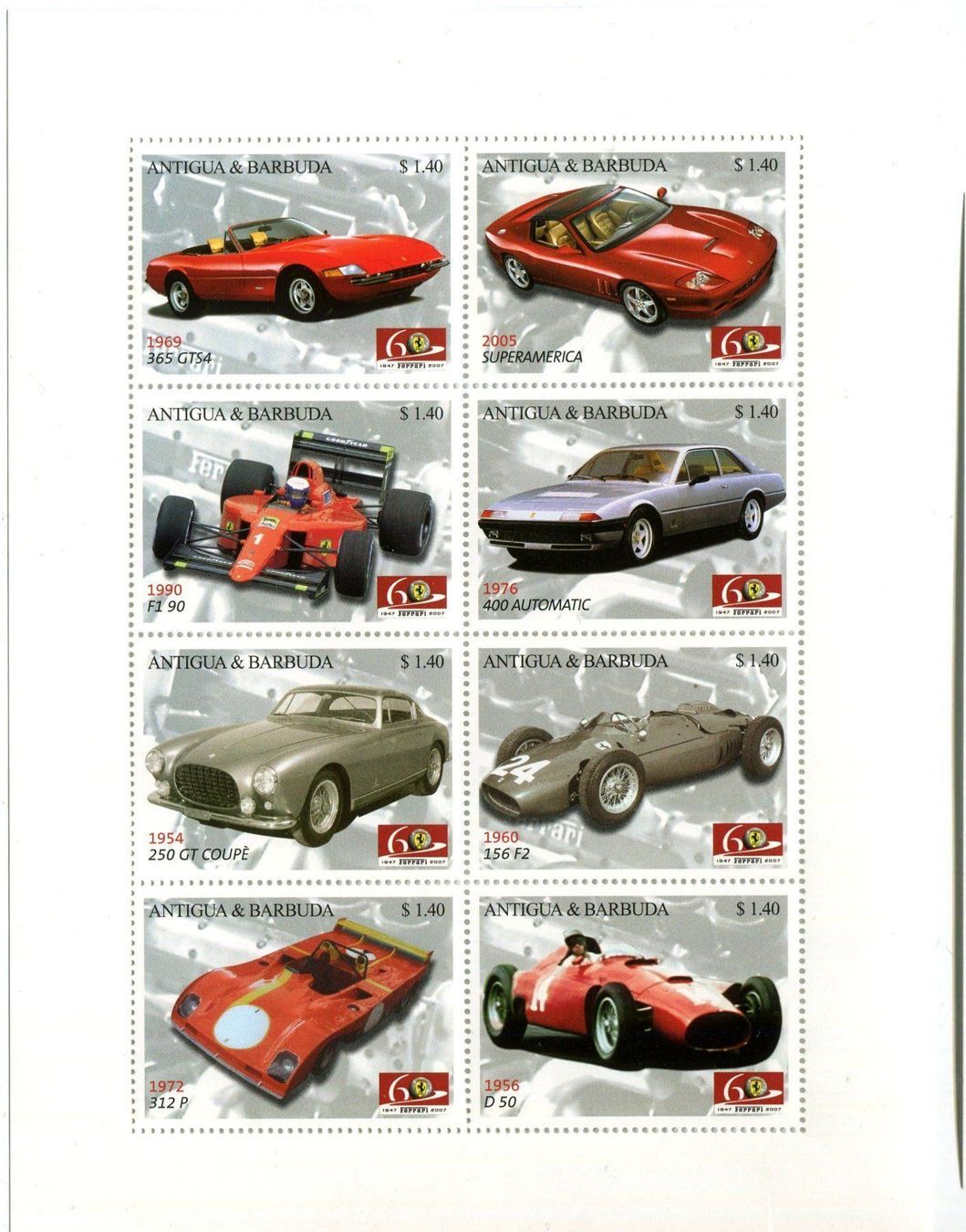 Alle Briefmarken: Block "Ferrari". Antigua und Barbuda – Neu und originalverpackt aus Basel von Butsch5