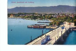 Zürich Quaibrücke mit Tram, Uetliberg 1926