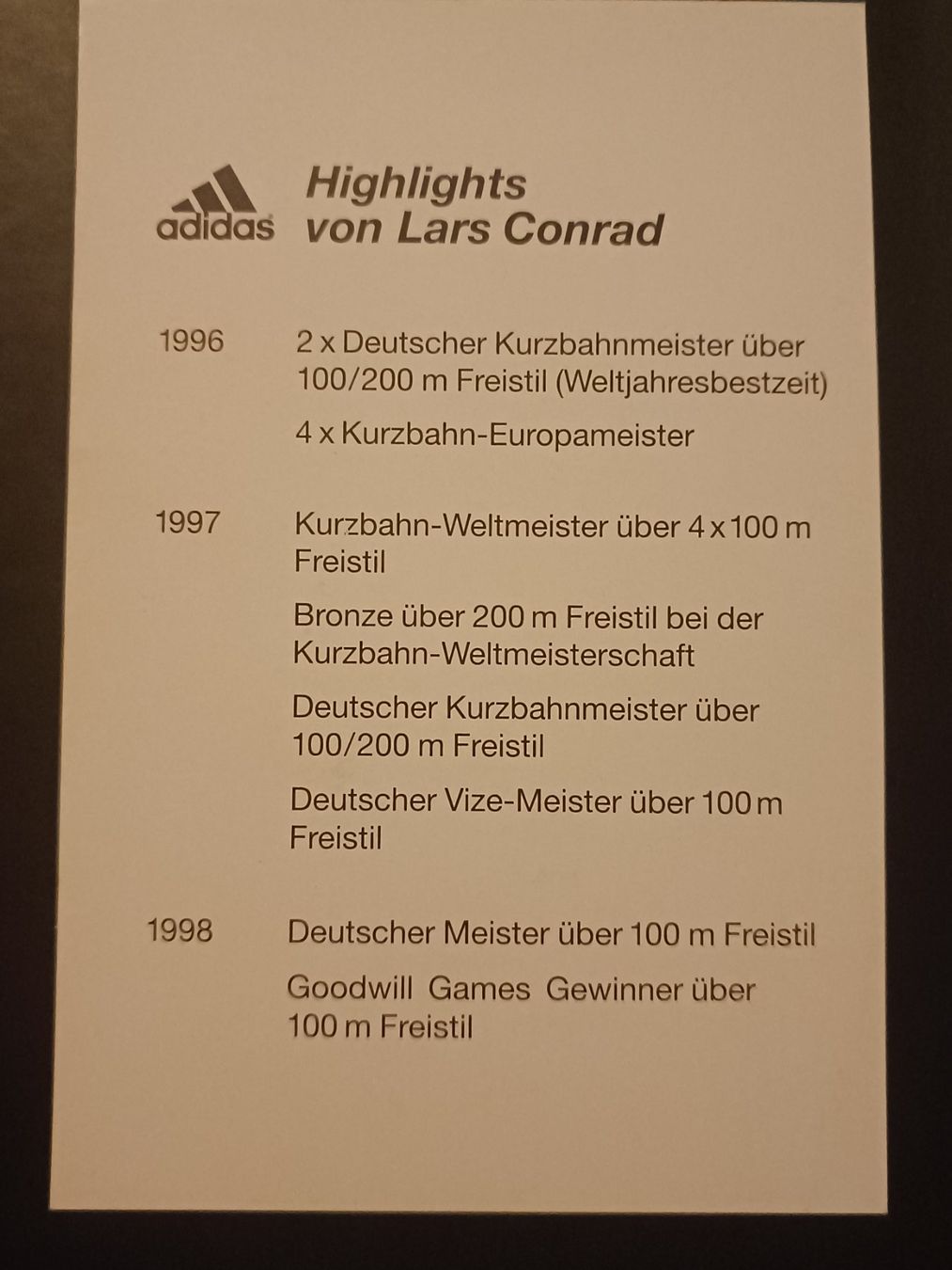 Autogramme: Lars Conrad -  Olymia Silber - handsigiert – Gebraucht aus Menziken von Artographs 1