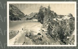 AK sw Engelberg OW verschneite Partie in weichem Grau ≈ 1928