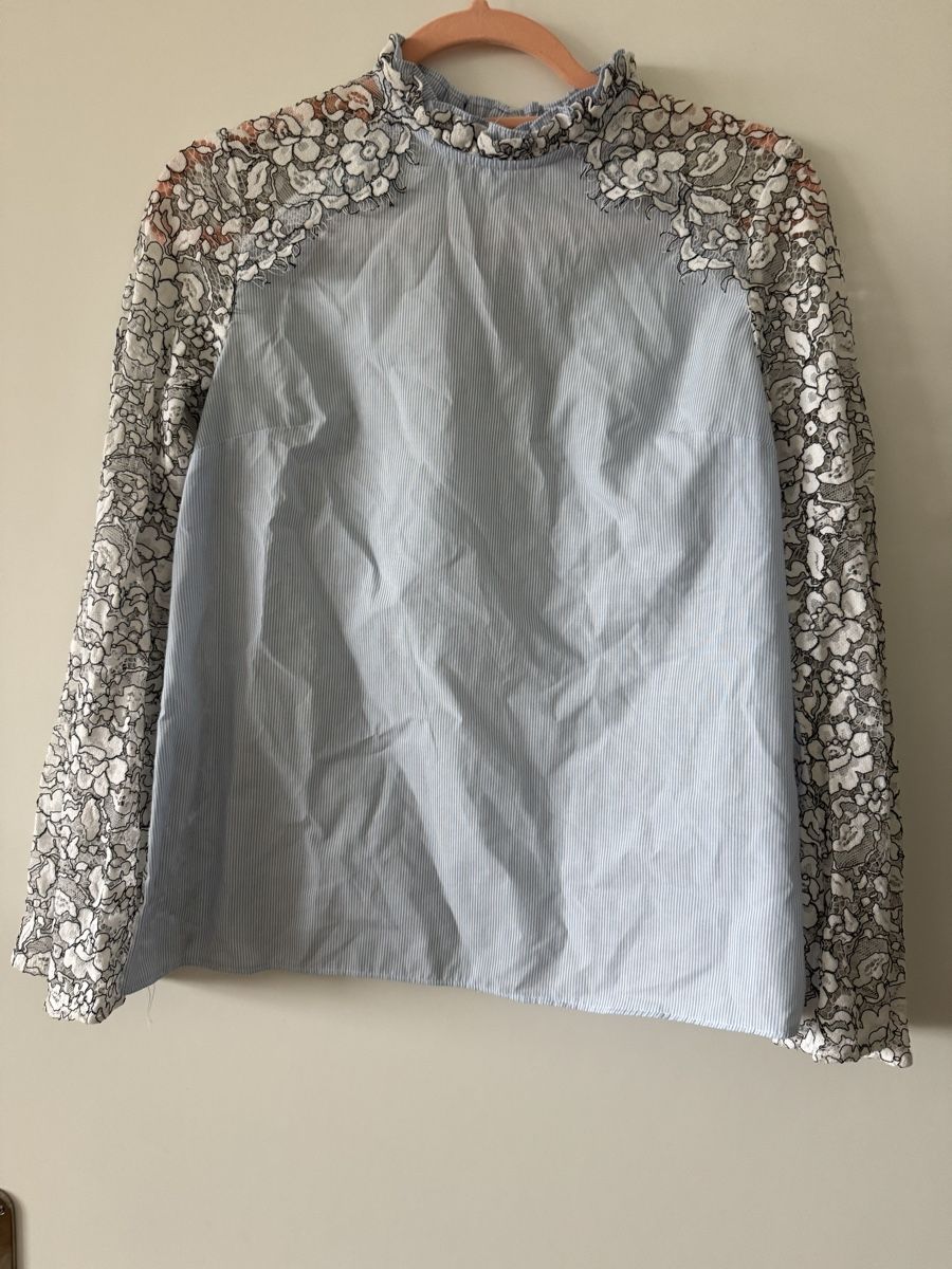 Topshop Camicette: Spitzen Bluse, Gr. 34, blau/weiss, neuwertig – Nuovo (secondo la descrizione) da Zürich venduto da ERueff