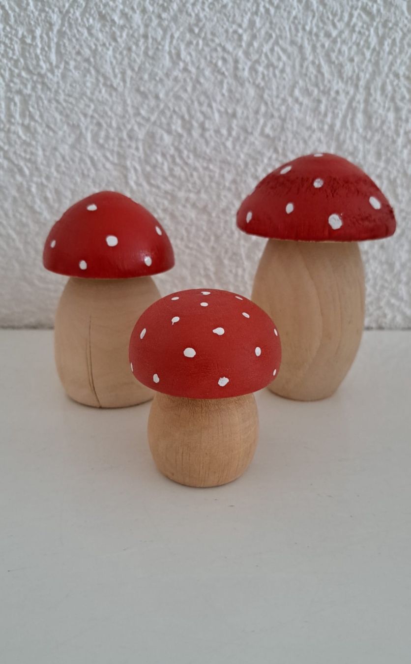 Alle Dekorationen: Pilze aus Holz, 3er Set, Handarbeit – Neu (gemäss Beschreibung) aus Rotkreuz von Holzarbeit