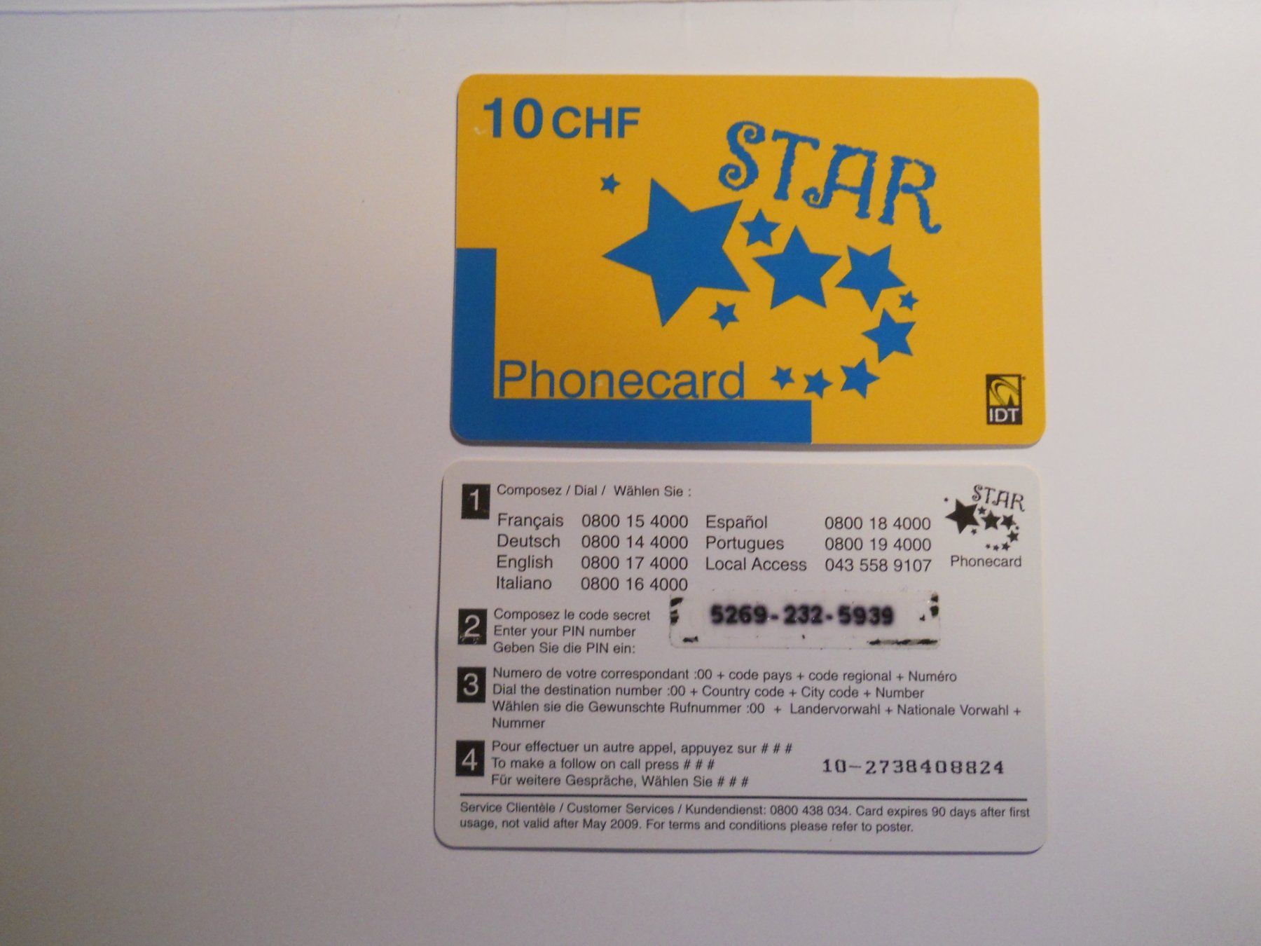 Schede telefoniche: STAR Phonecard 10 CHF IDT – Usato da Boningen venduto da FrediP