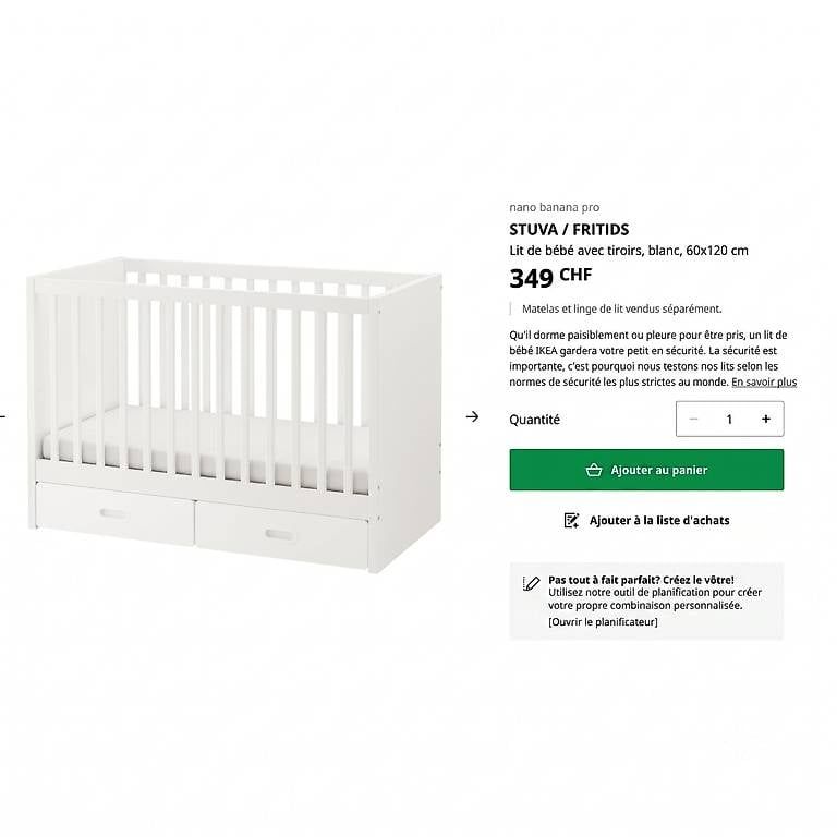 Betten: LIT BÉBÉ ÉVOLUTIF IKEA STUVA Le classique introuvable+Tiroir – Gebraucht aus Vuissens von chr_7bxv