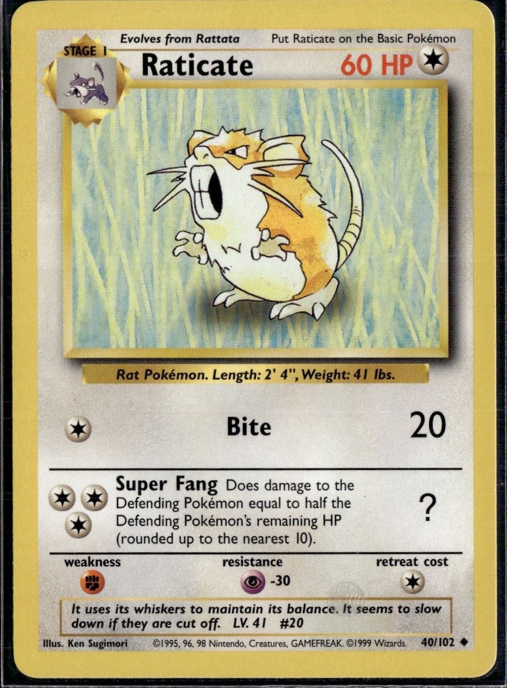 Pokémon Carte collezionabili: Raticate 40/102 base set – Usato da Zürich venduto da pokemon_cards